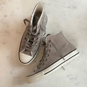 Converse Chuck Taylor All Star. Sherpa Lined, Suede. Taupe. Size 5 US Women